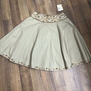 LAPIS Women Swing Skirt Beaded Sequined Size L Cotton Lined Southwestern Tan Zip